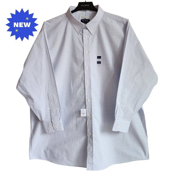 20 34/35 Dress Shirt Blue Purple White Check Traditional Fit Jos A Bank Opened - Picture 1 of 17